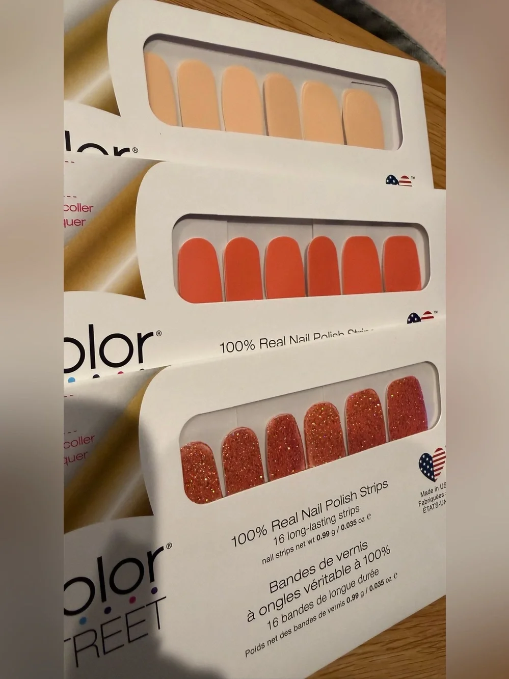 3 new Packages, color, Street nail wraps, coral peach glitter